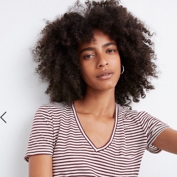 Madewell Tops - Madewell Whisper Cotton V-Neck Pocket Tee Burgundy White Striped Short Sleeve S